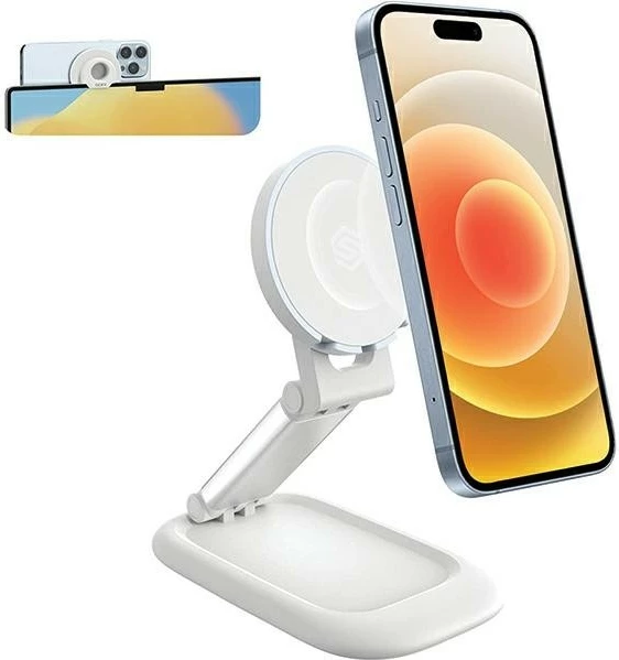 Mbajtëse magnetike MagSafe SODI BM310, e palosshme/e rregullueshme për iPhone 15/14/13/12, me pllakë magnetike të ndërrueshme, e bardhë