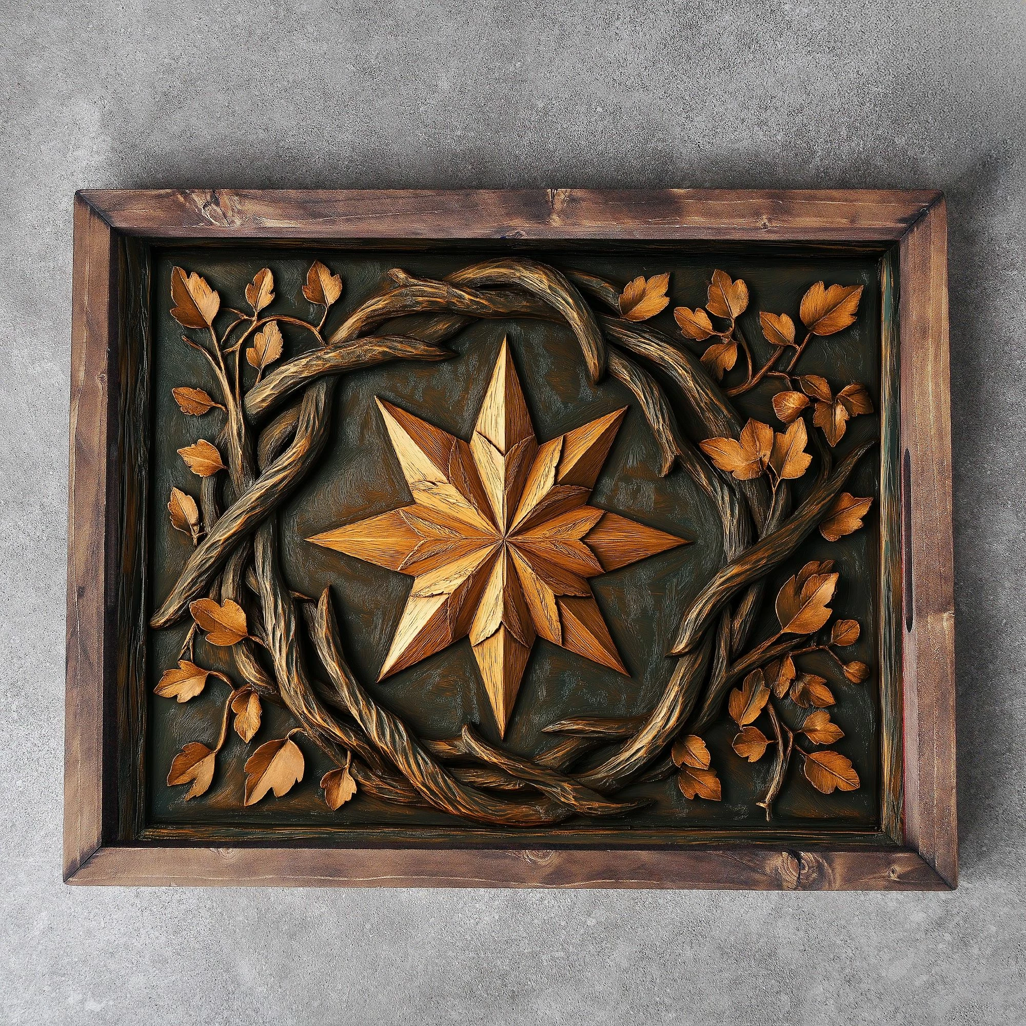 Tabaka dekorative prej druri, shumëngjyrëshe, Evila Originals, REF046, 48x38x4cm