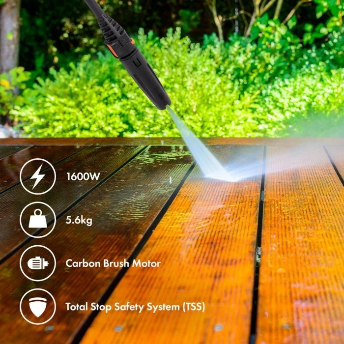 Pastrues me presion të lartë VONHAUS 3500263, 1600W, 90–130 bar, 5–6.5 l/min, zorrë 5 m, komplet me aksesorë, gri/zi-portokalli