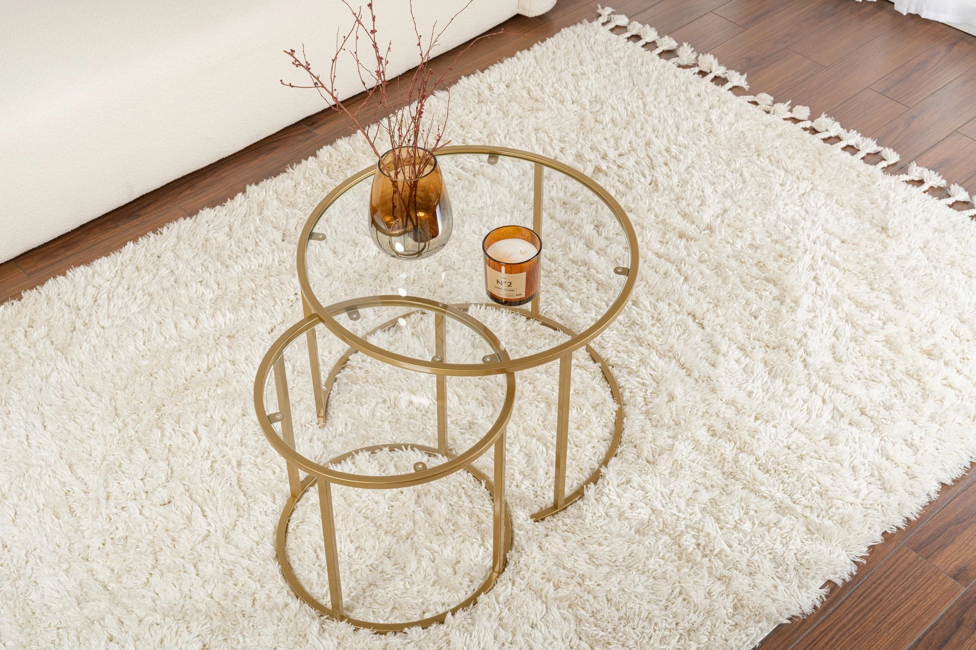 Set tavolinash kafeje Nordure, Aurum - 60, 42 - ngjyrë ari, xham transparent