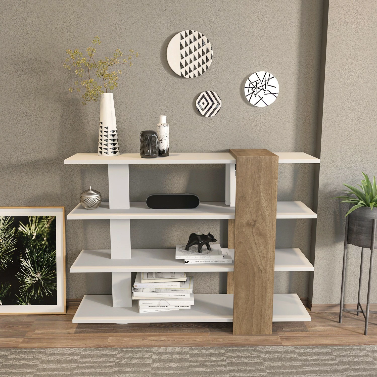 Raft librash Hanah Home, i bardhë, arre
