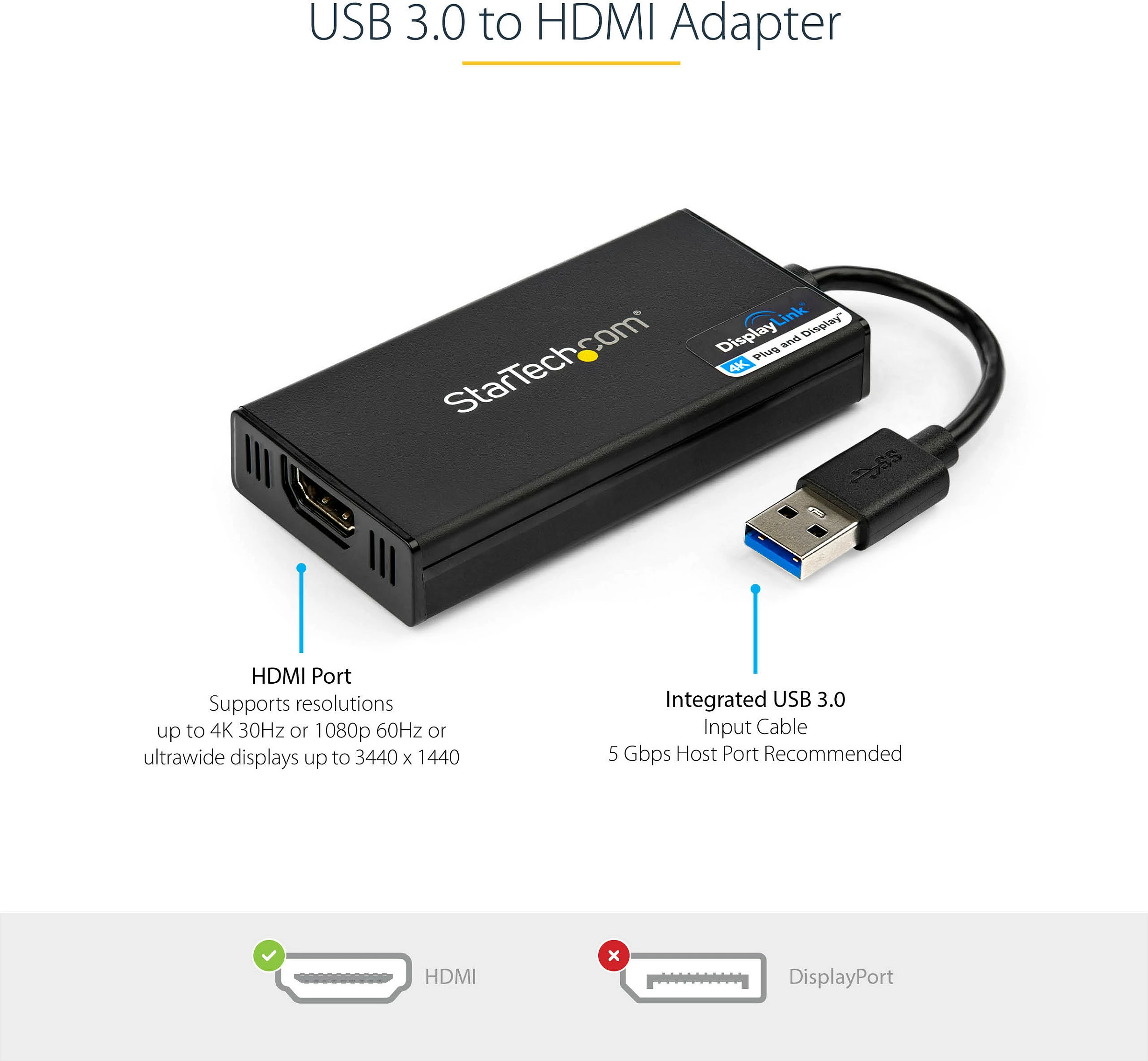 Adapter USB 3.0 në HDMI StarTech USB32HD4K, 4K@30Hz, DisplayLink, i zi