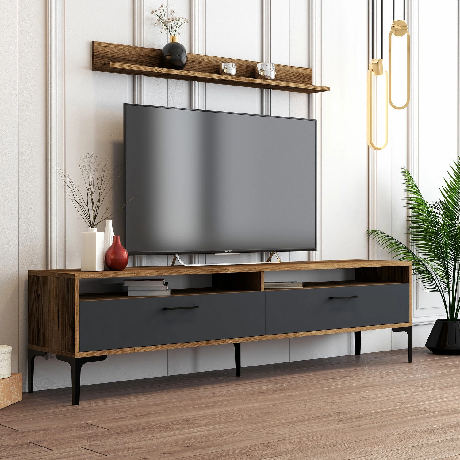 Set mobiljesh për dhomë dite Hanah Home, Istanbul, ngjyrë arre dhe antracit