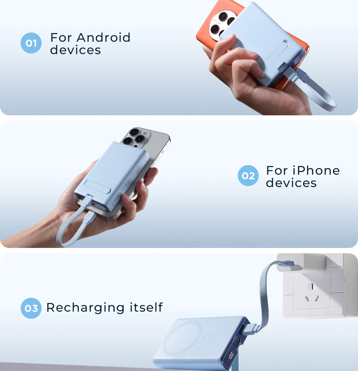 Powerbank Joyroom JR-PBM01, 10000mAh, 20W, MagSafe, me këmbë, kabllo Lightning-USB-C, Blu