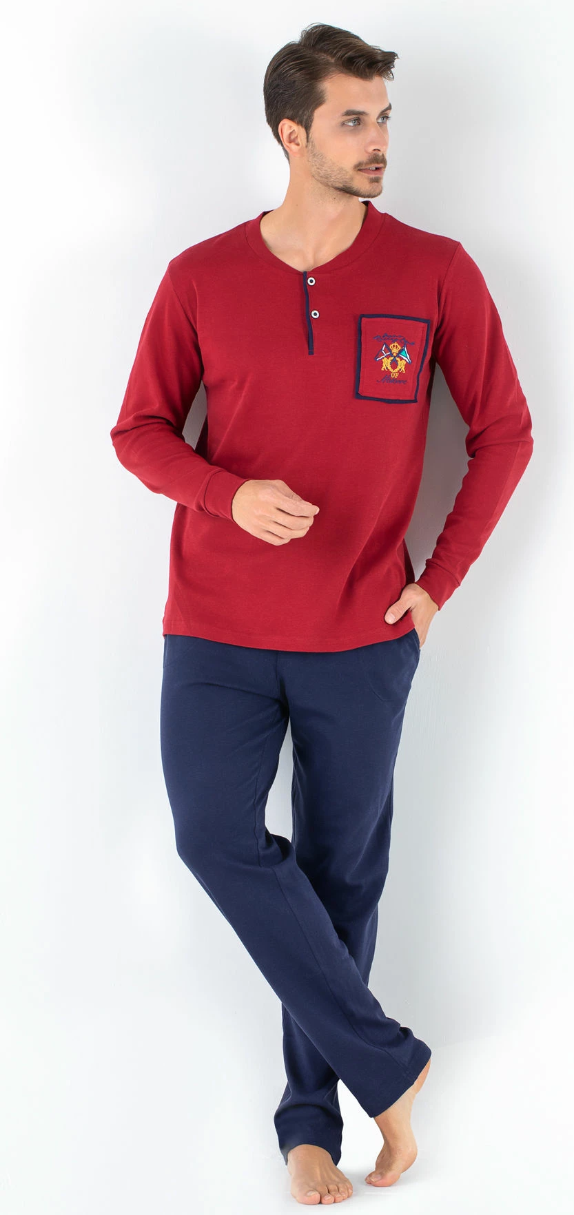 Set pizhamash për burra, ngjyrë e kuqe Claret, Jumeon, 256-020530, XXL