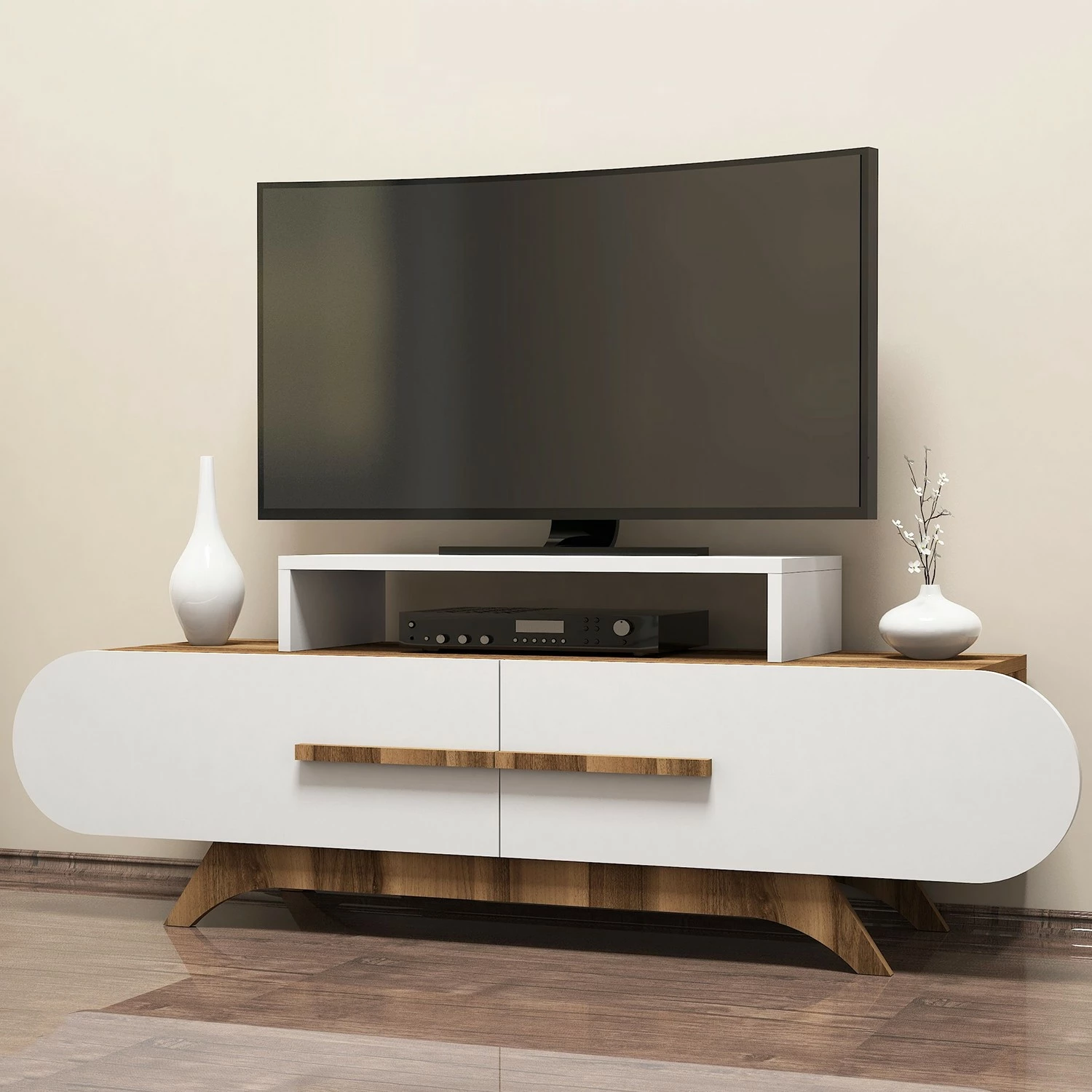 Komodë TV Hanah Home, ngjyrë arrë dhe e bardhë