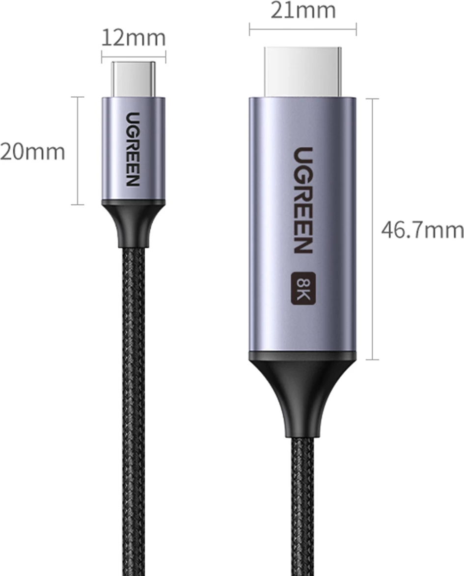 Kabllo USB-C në HDMI 2.1 Ugreen CM565, 1.5m, Gri