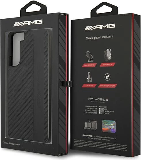 Mbështjellës Mercedes AMG AMHCS22MBLSCA për Samsung Galaxy S22+, hardcase Carbon Stripe&Embossed, i zi
