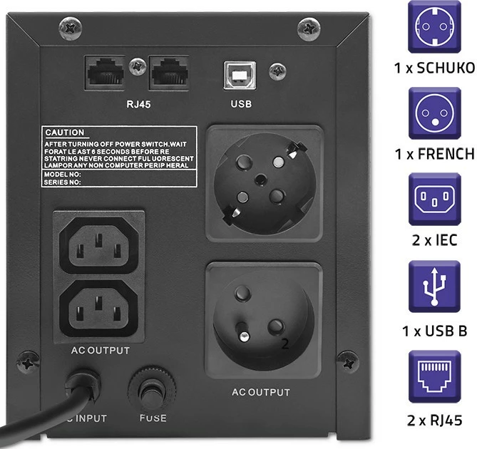 UPS Qoltec Monolith 53771, 2000VA, 1200W, LCD, USB, e zezë