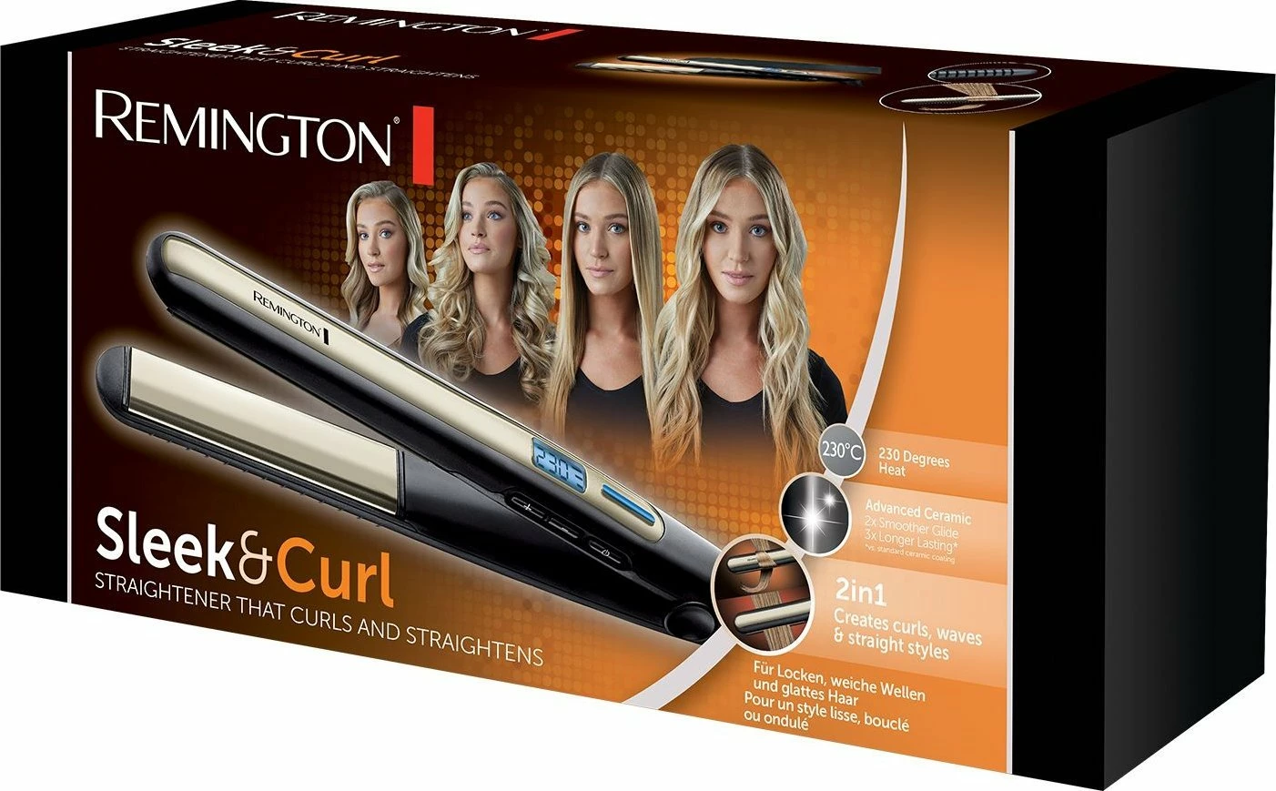 Drejtues flokësh Remington Sleek & Curl S6500, pllaka qeramike, 150-230°C, LCD, kabllo 2 m, i zi