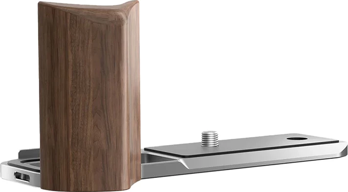 Kllapë L për kamera, Freewell, FW-FU-GFXLBS, kompatibile me Fuji GFX 100RF, Arca‑Swiss, dorezë druri, 70 g, argjendtë