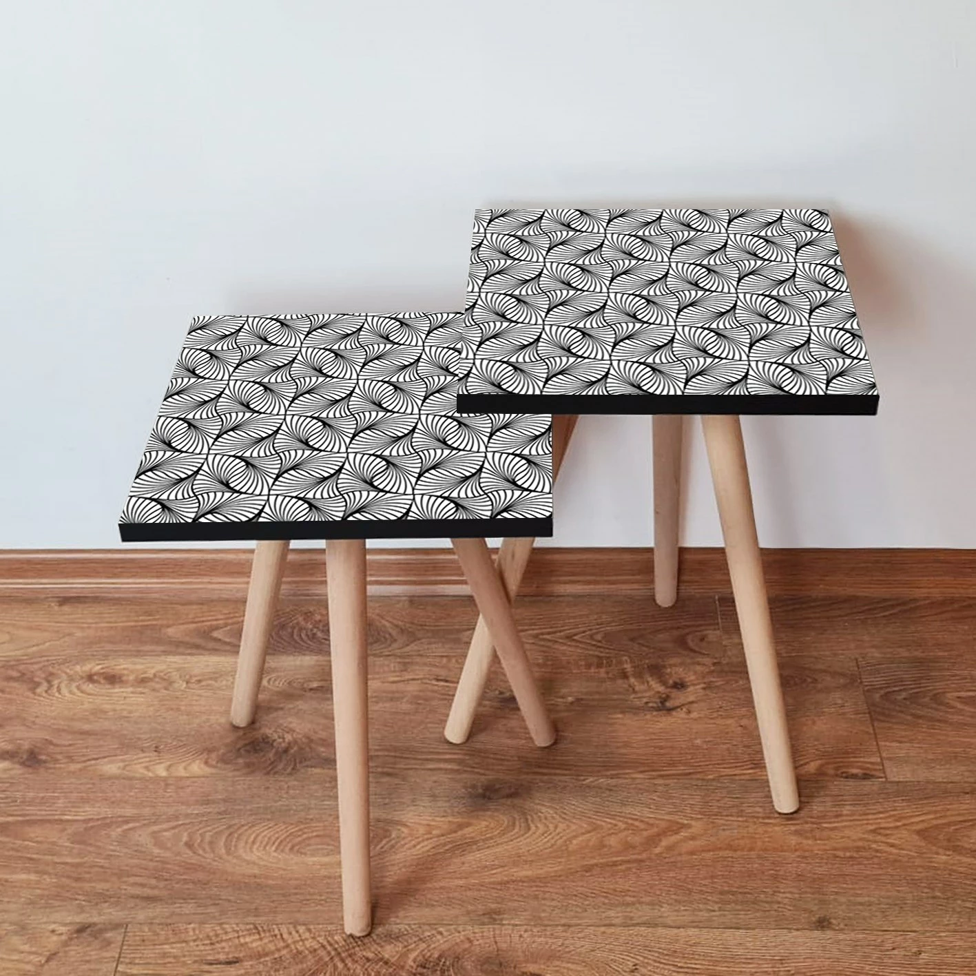 Set tavolina të mbivendosura, dy copë, Skye Decor, e zezë dhe e bardhë, 2Shp222