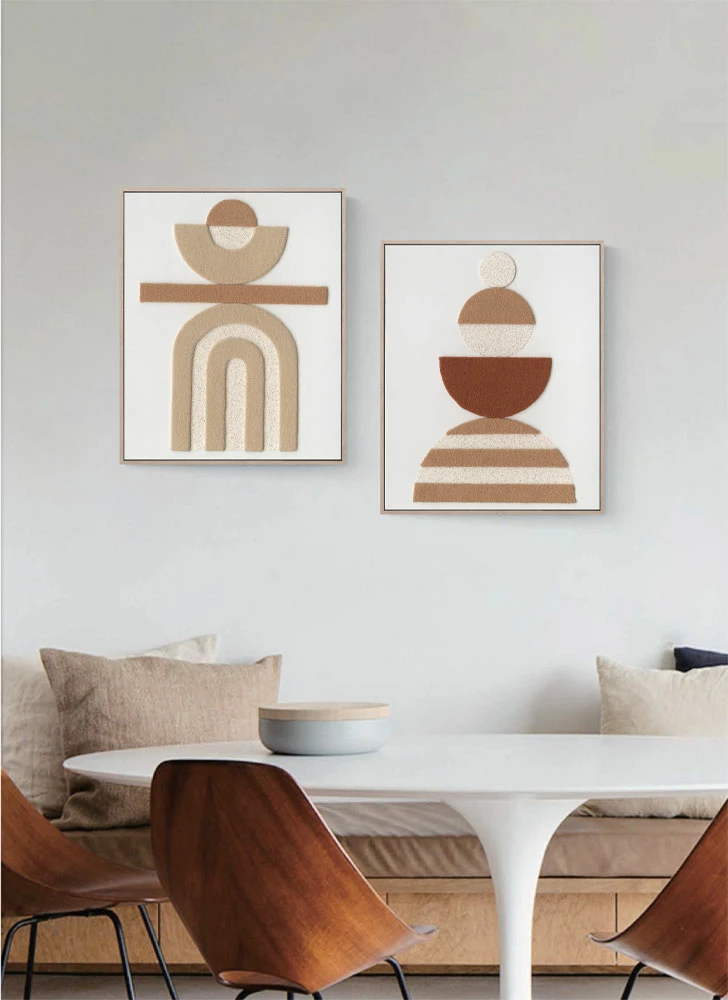 Pikturë dekorative Boho Balance, kanavacë, ngjyrë bezhë, terrakotë, natyrale, 80x100x5cm