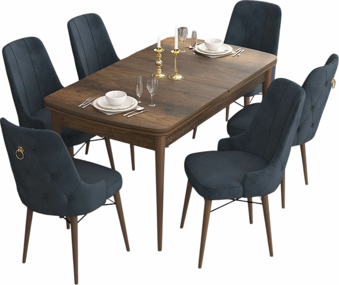 Tavolinë me karrige për ngrënie, zgjatshme, 7 copë, Skye Decor, barok, antracit