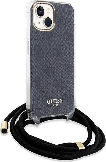 Mbështjellës Guess Crossbody Cord 4G Print për iPhone 15/14/13, i zi