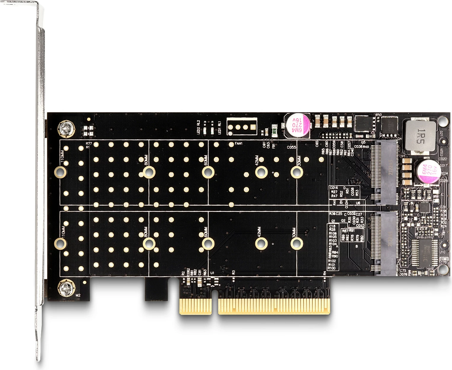 Kartë zgjerimi PCIe DeLOCK, x8, 2x M.2 NVMe Key M, Low Profile, PCIe 4.0, e zezë