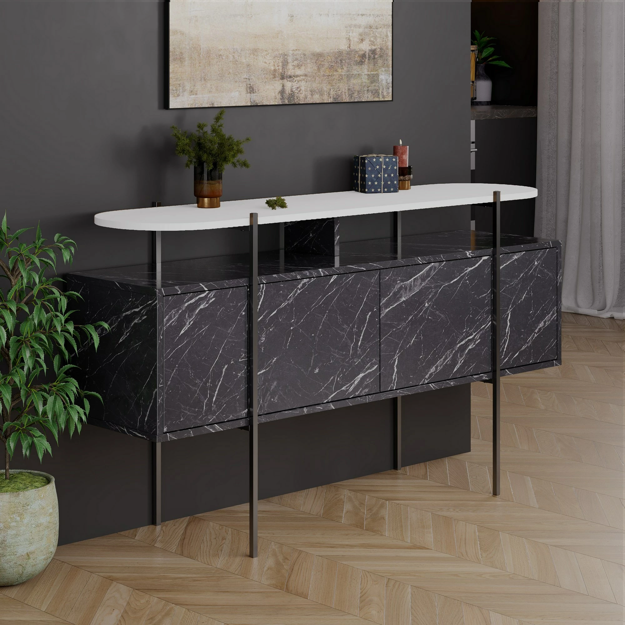 Konsol Skye Decor, Hanley, e bardhë, Bendir