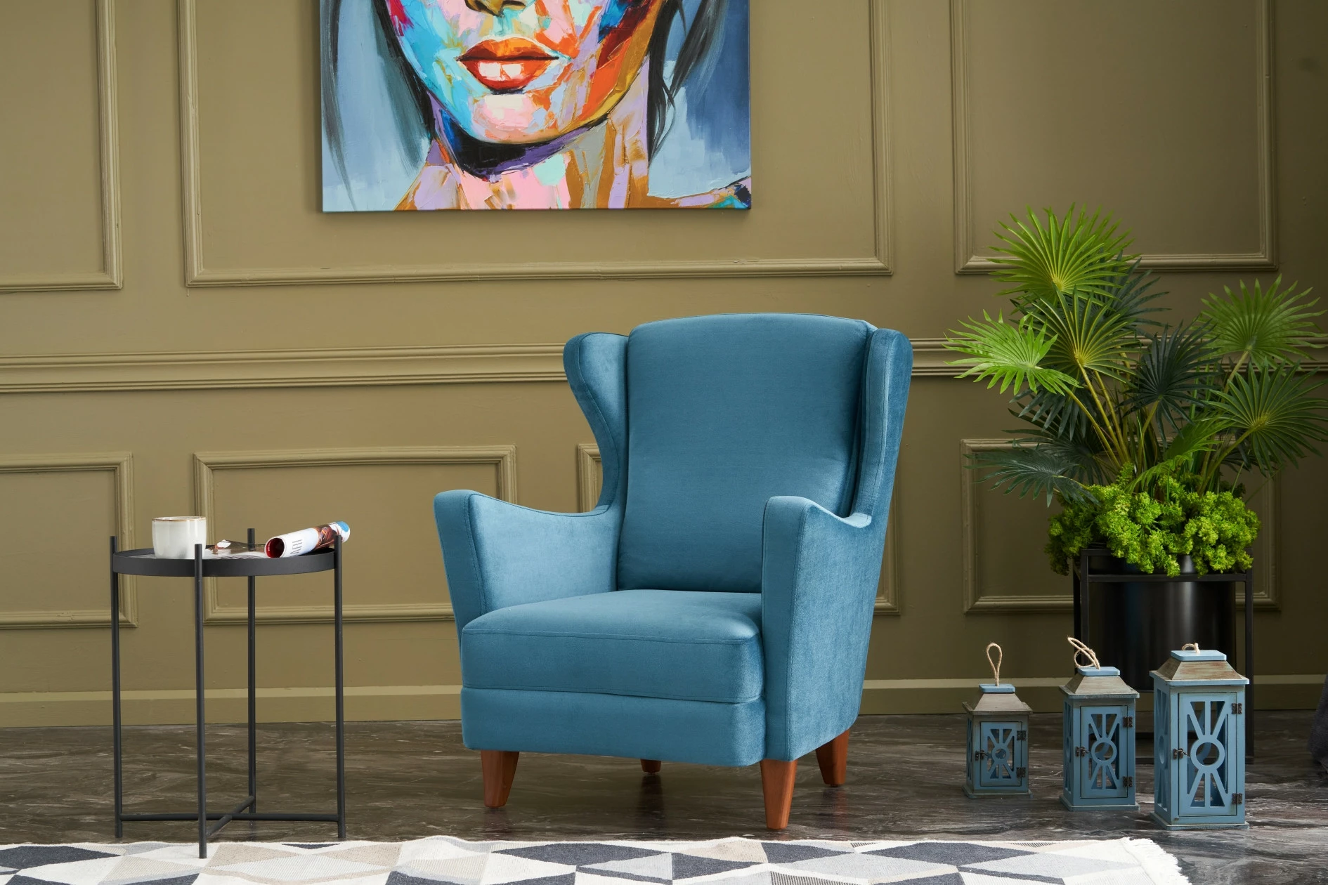 Karrige Wing, Atelier del Sofa, Lola Berjer, ngjyrë turquoise