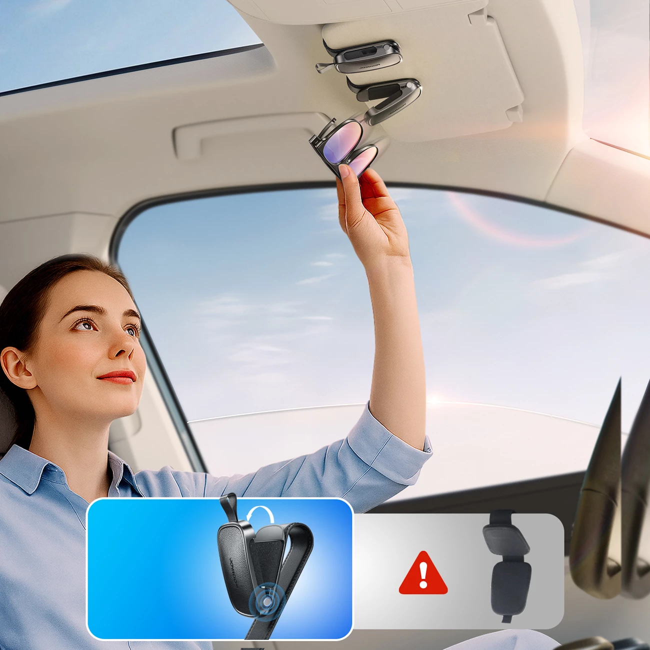 Mbajtës syzesh vizori dielli me kapëse magnetike, Joyroom JR-ZS511, montim në vizor, i zi