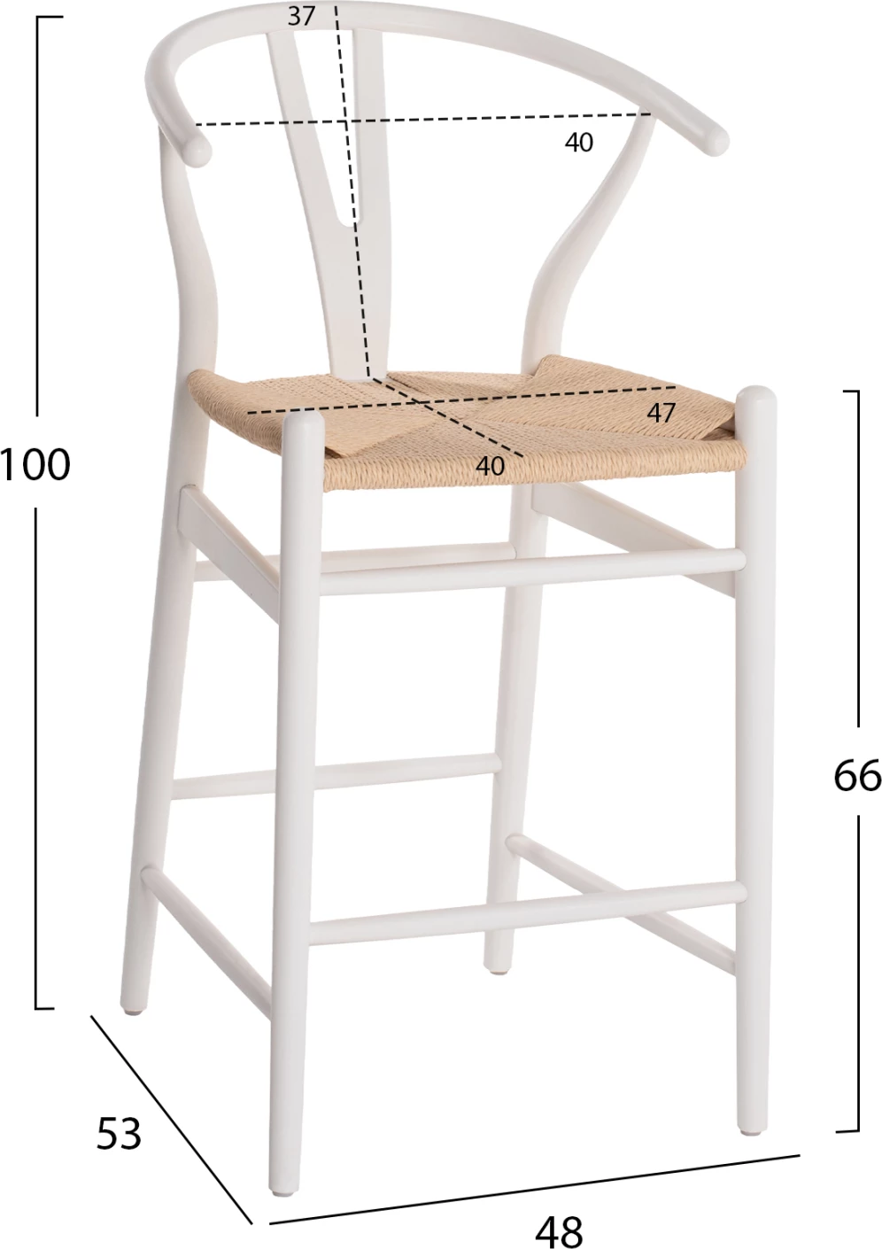 Karrige për bar, dru ahu, mbështetëse gjysmë-rrethore, FH9405.03, 48x53x100H cm