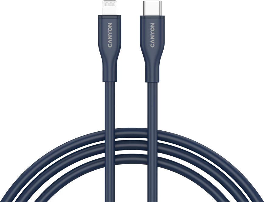 Kabllo USB-C në Lightning CANYON OnWire 60LN CLNM60 1 m 60W MFi, blu e errët