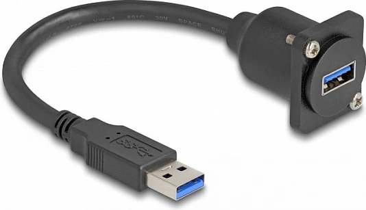 Kabllo USB DeLOCK USB 3.0 Type-A mashkull në Type-A femër, me montim paneli D-Type, 20 m, 5 Gbps, e zezë