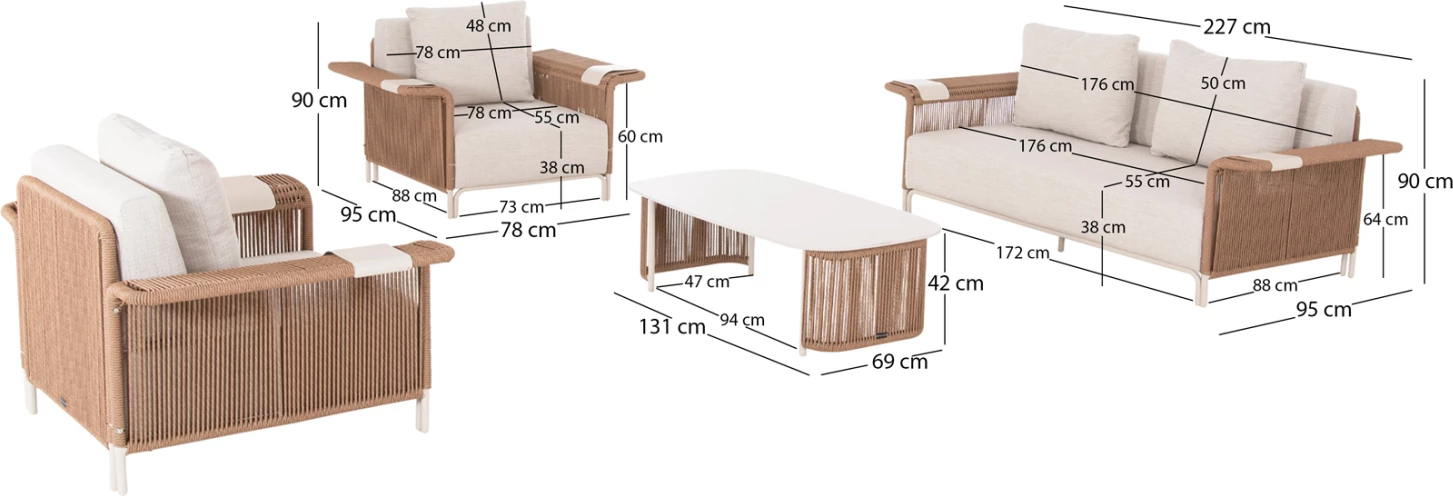Set lounge 4 pjesësh AURORA, alumin ngjyrë fildishi, gur i sinterizuar, PE wicker bezhë, CD6344