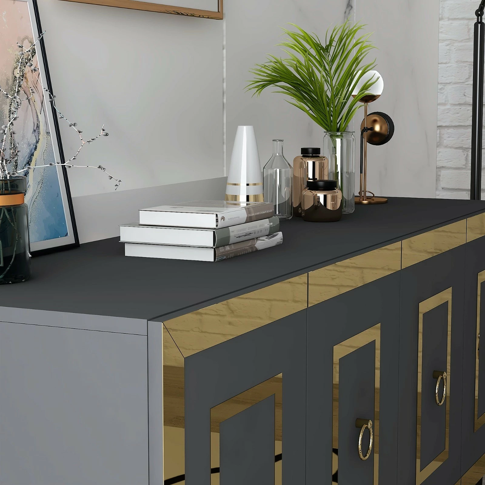 Konsolë Hanah Home, Karya, anthracite, gold