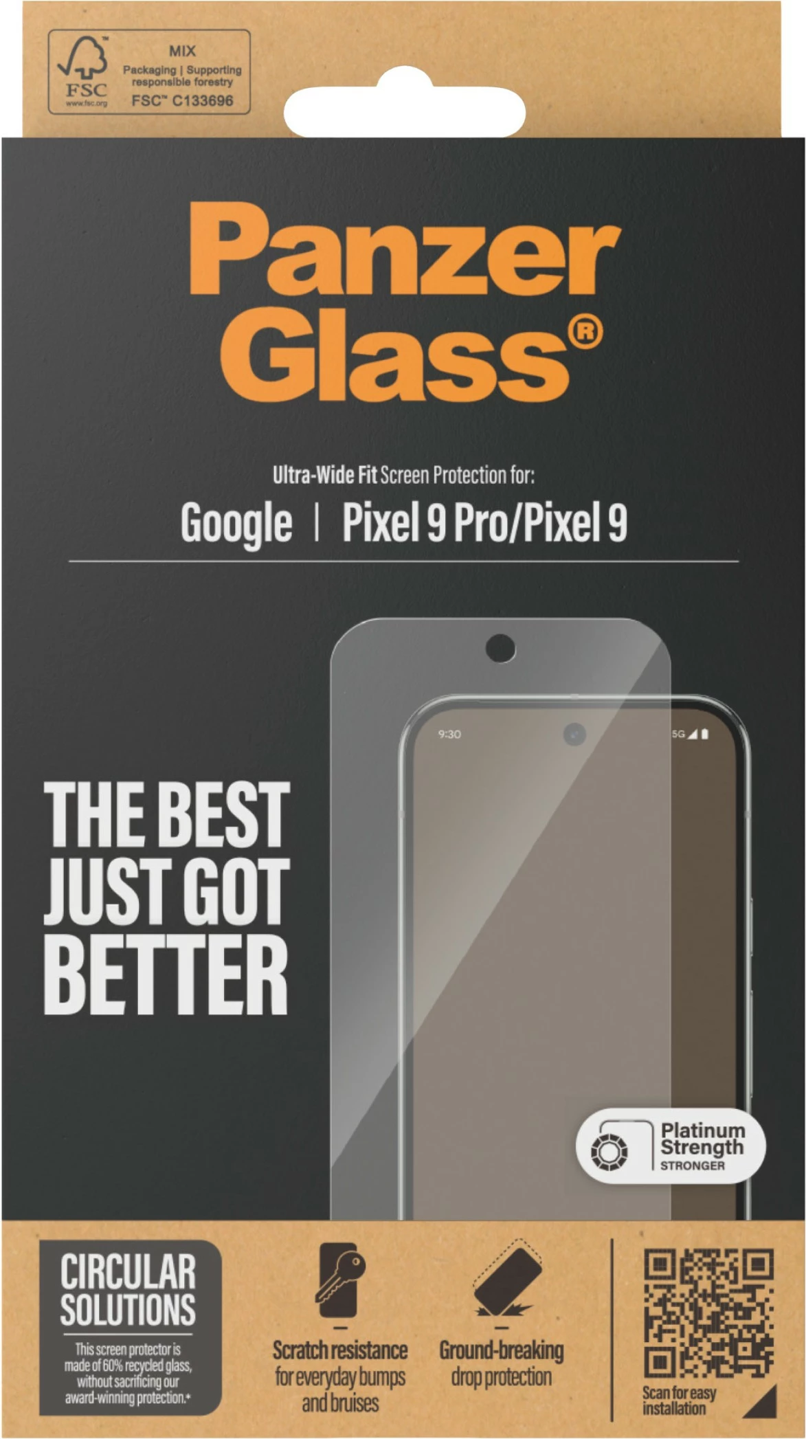 Mbrojtës ekrani PanzerGlass për Google Pixel 9 / 9 Pro, transparent