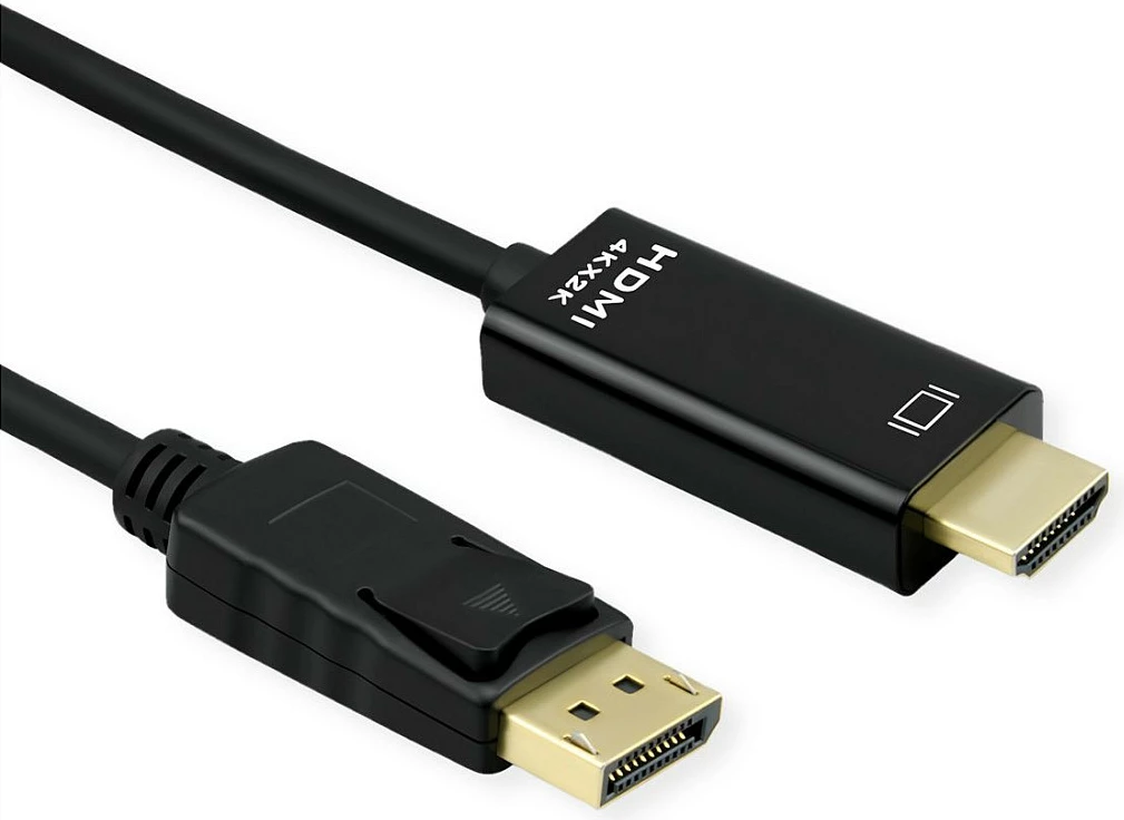 Kabllo DisplayPort në HDMI ROLINE DP-UHDTV ST/ST, 1 m, 4K 60Hz, paketë 10 copë, e zezë