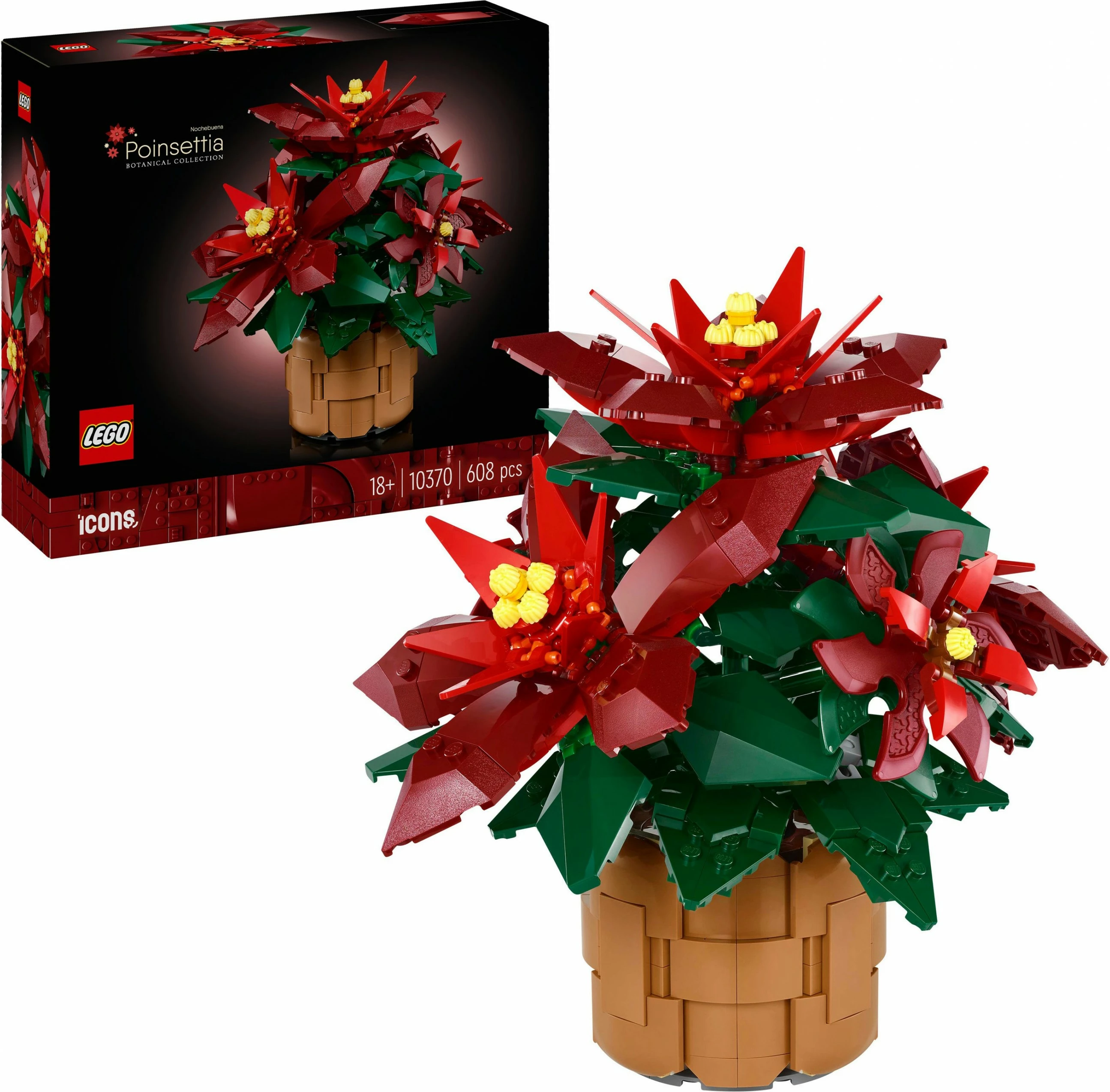 Set ndërtimi LEGO Icons 10370, 608 pjesë, Poinsettia, shumëngjyrësh