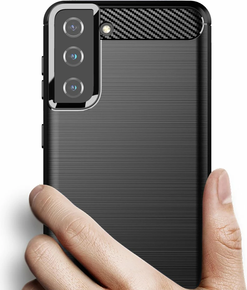 Mbështjellës Hurtel Carbon Case për Samsung Galaxy S21+ 5G, i zi