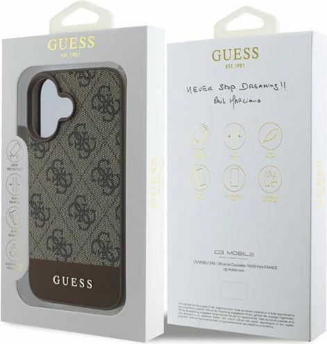 Mbështjellës Guess 4G Bottom Stripe për iPhone 16, Kafe