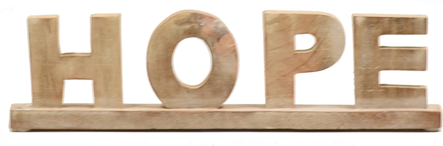 Dekor 'HOPE', dru mango, natyrale, 35x4x10cm