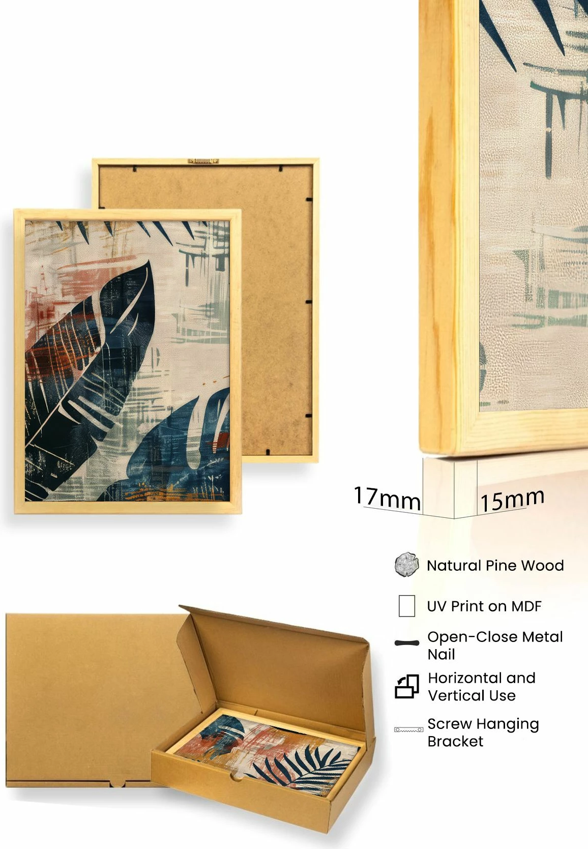Pikturë dekorative me kornizë MDF (3 copë), Wallity, Huhu468, 50x35cm