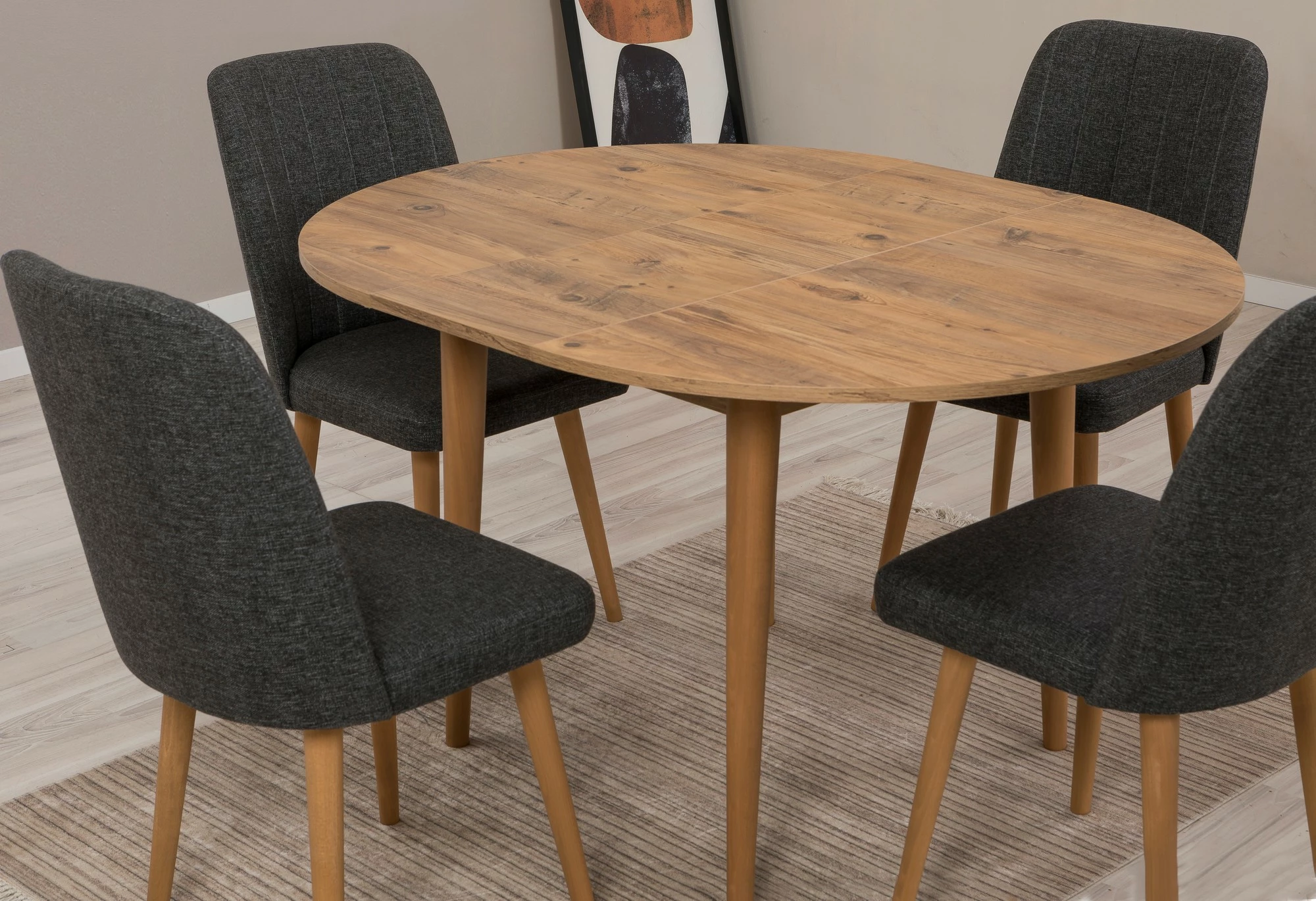 Tavolinë me karrige, zgjatshme, 5 copë, Skye Decor Vina 1053, ngjyrë Atlantic Pine, antracit