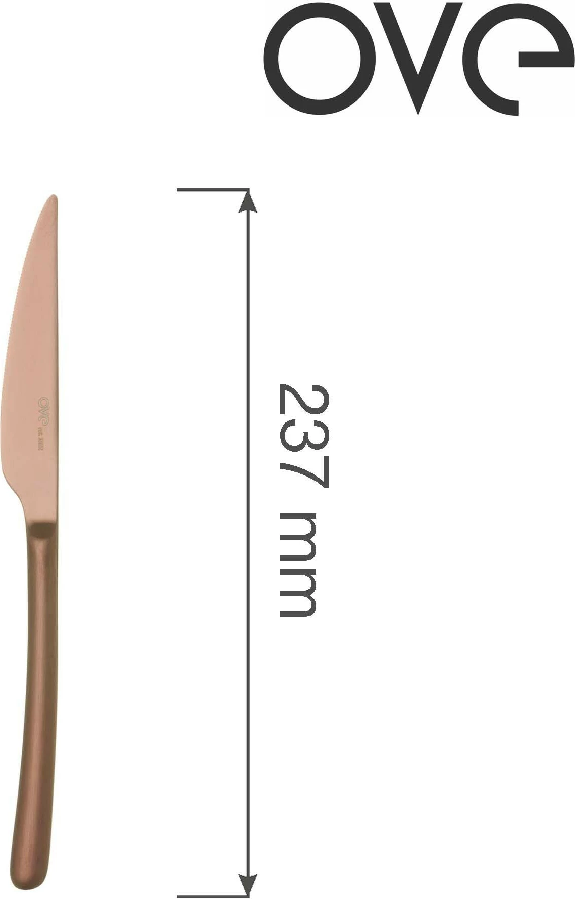 Thikë tavoline OVE Amarone Bronze 237 mm, çelik inox 18/10, set 12 copë, ngjyrë bakri