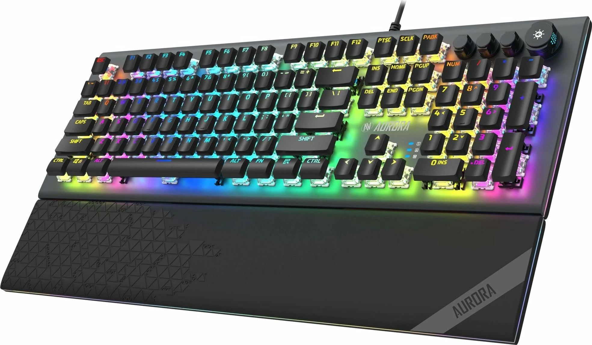 Tastierë gaming iBOX Aurora K-5 IKGMK5, mekanike, KRGD Red Switch, USB me kabllo 1.8 m, RGB, layout US, 100% me numpad, me mbështetëse dore magnetike, e zezë