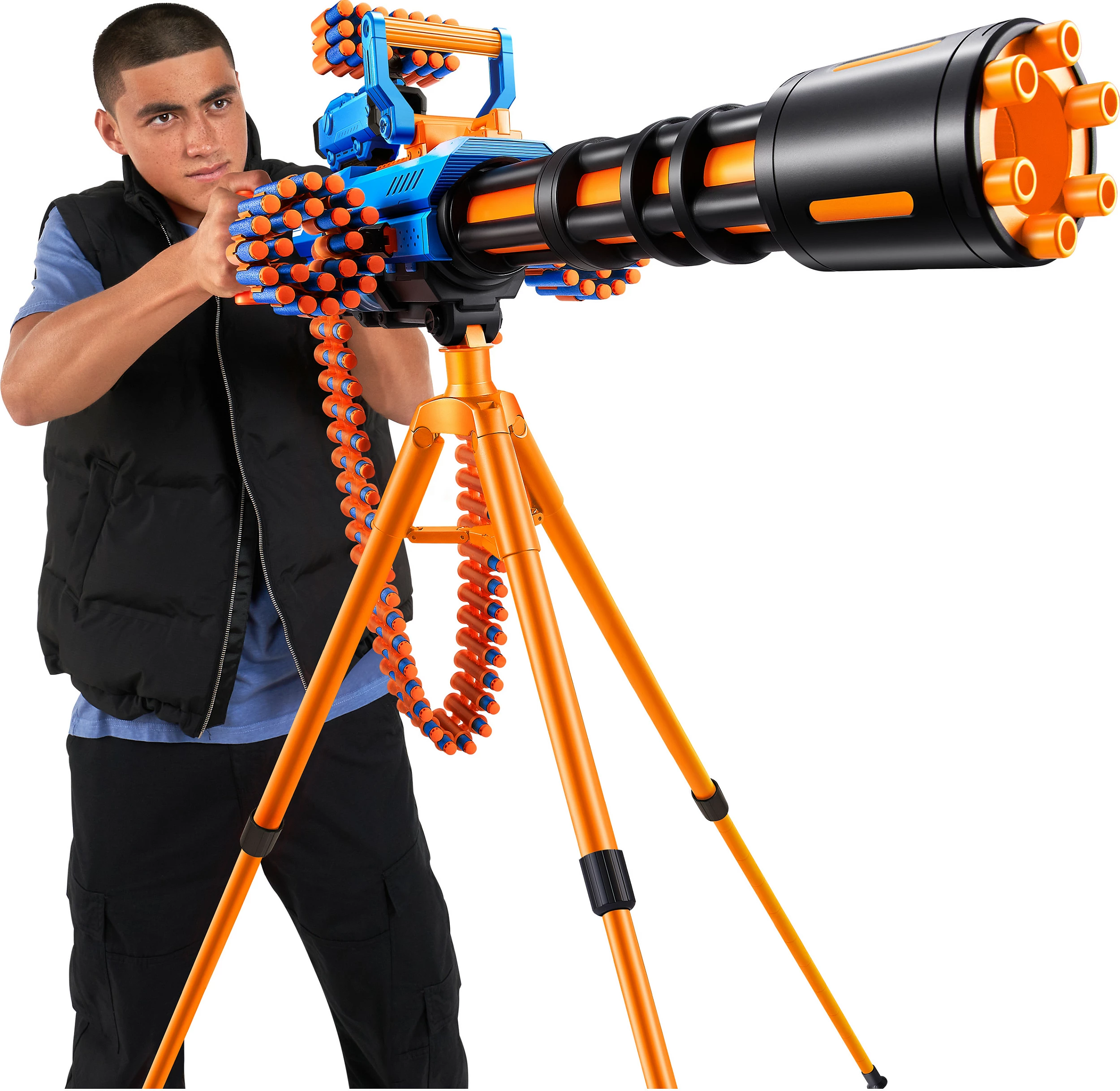 Blaster lodër ZURU XSHOT Insanity Motorized Rage Fire, 72 darts, me tripod, blu/portokalli