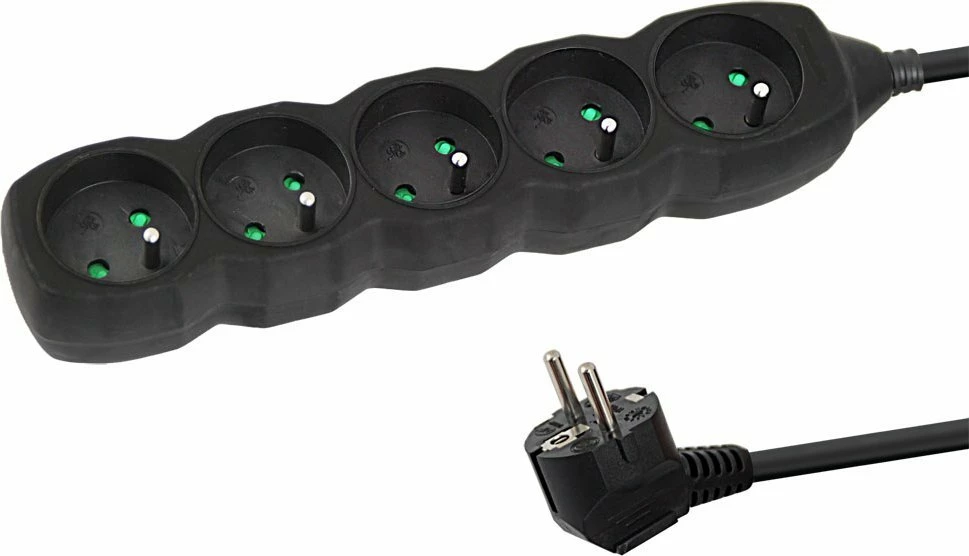 Zgjatues rryme Esperanza ELK208K, 5 priza, kabllo 3 m, 3680 W, i zi