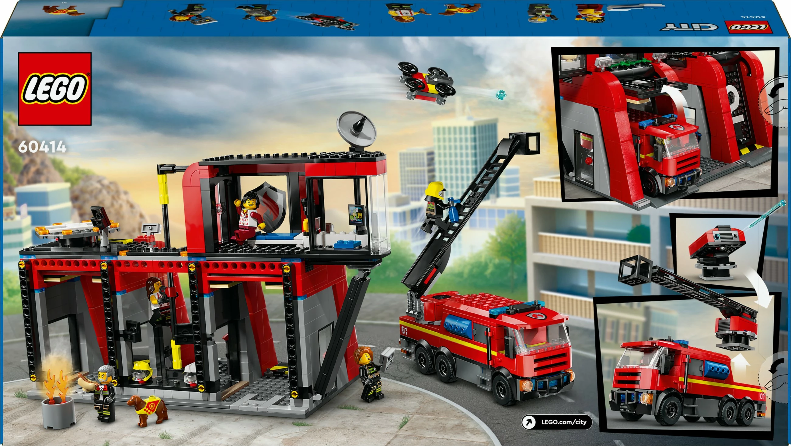 Set ndërtimi LEGO City 60414, stacion zjarri me kamion, 843 pjesë, shumëngjyrësh
