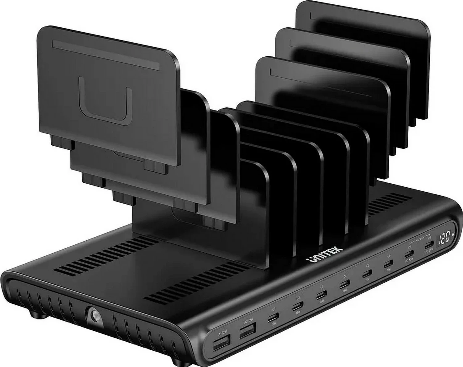 Stacion karikimi Unitek 10-portësh USB-A/USB-C, 120W, PD 3.0, i zi