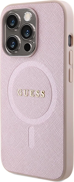 Mbështjellës Guess Saffiano MagSafe për iPhone 15 Pro, Rozë