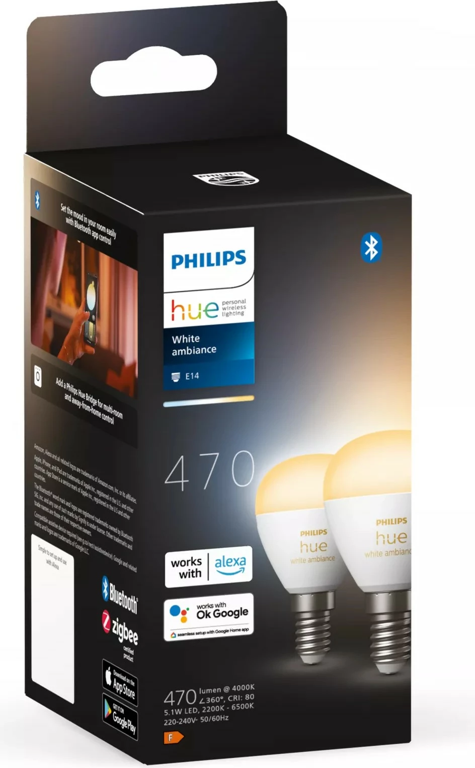 Llambë smart Philips Hue White ambience Lustre, E14, LED, Bluetooth, P45, Bardhë