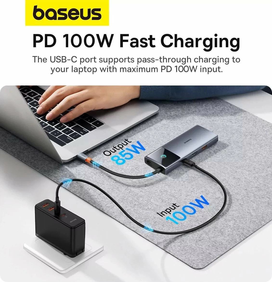 Hub USB Baseus Metal Gleam Series II 6-në-1 USB-C, HDMI 4K@60Hz, RJ-45 1Gbps, USB-C PD 100W, 2x USB-A 3.2 Gen2 10Gbps, gri