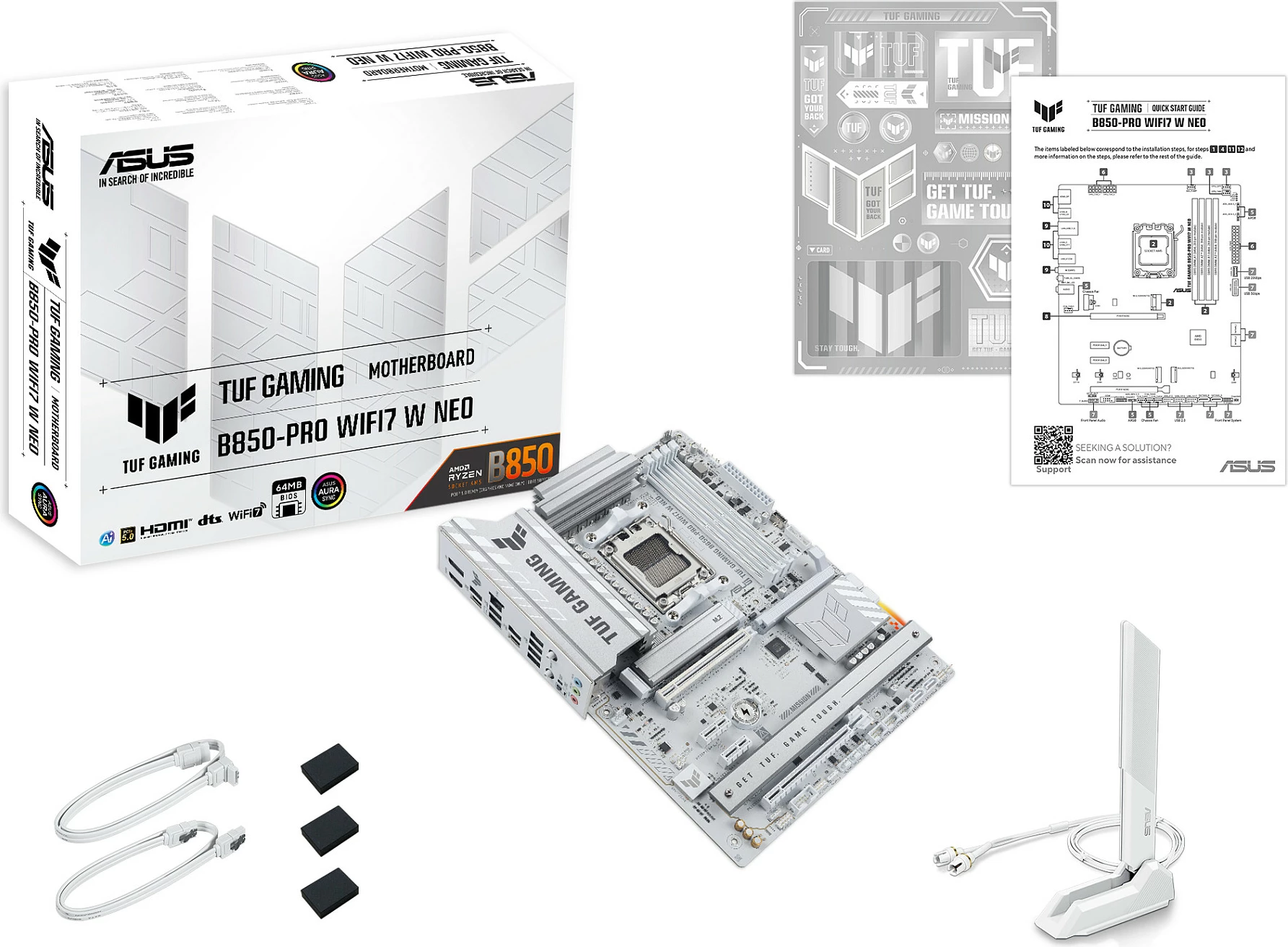 Pllakë amë ASUS TUF GAMING B850-PRO WIFI7 W NEO, Socket AM5, DDR5 256GB, Wi‑Fi 7, e bardhë