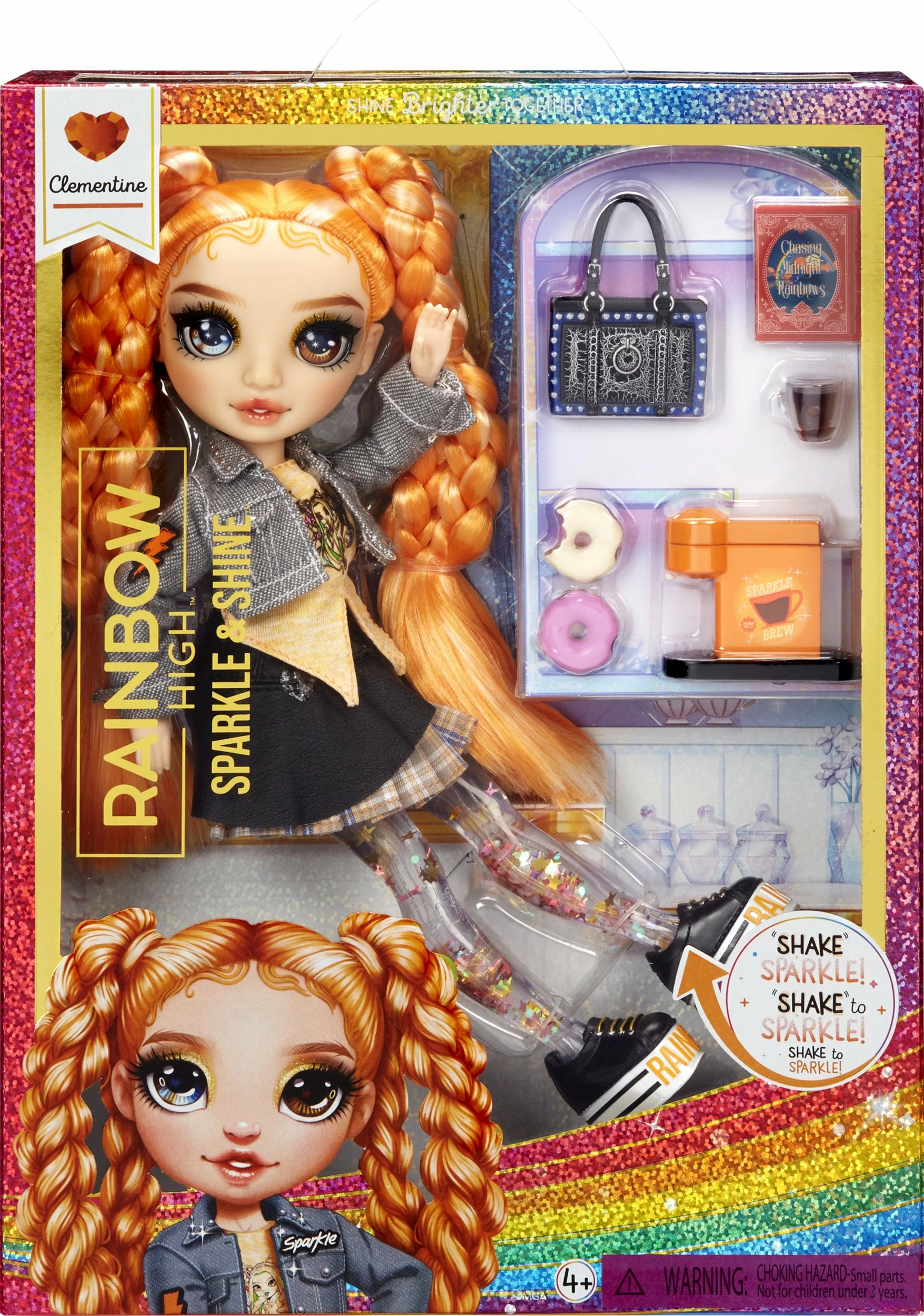 Kukull mode MGA Rainbow High Sparkle & Shine Clementine 28 cm, set, portokalli
