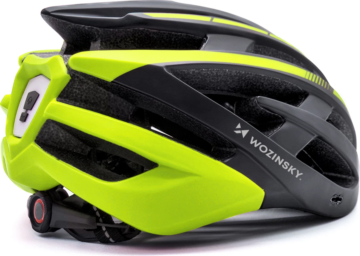 kaskë biçiklete MTB, Wozinsky HT-28VCL, madhësi L 57-62 cm, dritë e pasme USB, PC+EPS, e zezë/e verdhë