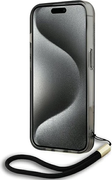 Mbështjellës Karl Lagerfeld IML Mono KL Pattern & Cord për iPhone 15 Pro, i zi