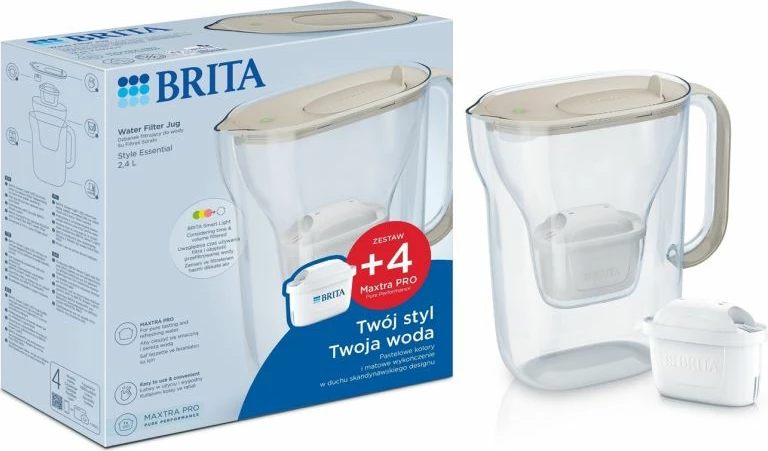 Filtruese uji BRITA Style Essential me 4 patrona MaxtraPro, ngjyrë rërë, 2.4l